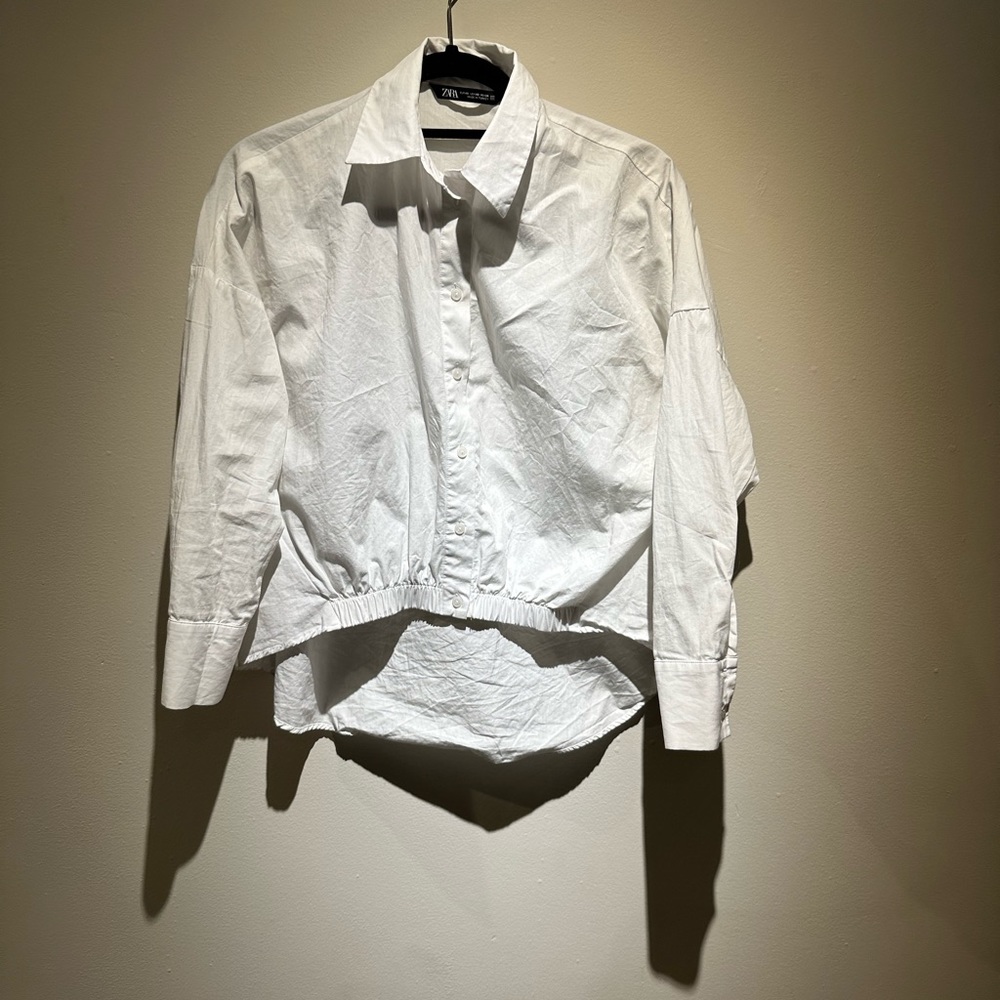 Zara High-Low Cropped Blouse White